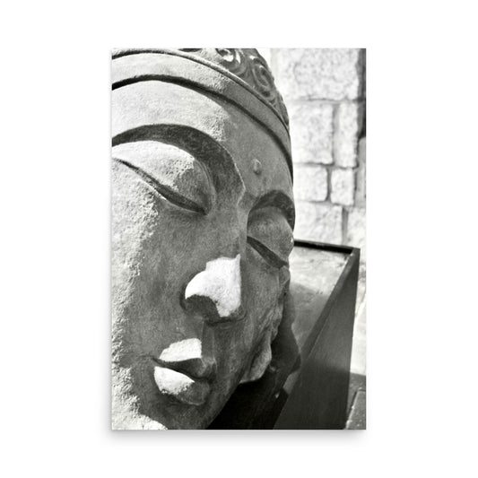 black and white of a large buddha statue
