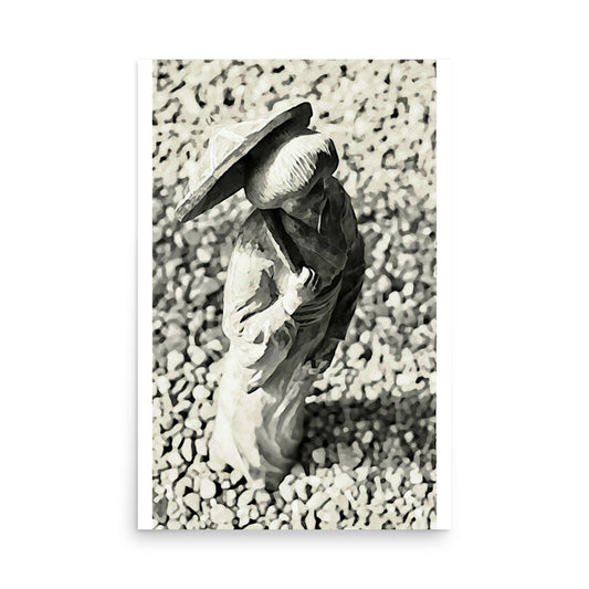 watercolour print poster art of a geisha statue