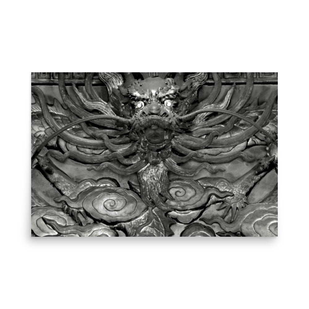 black and white temple dragon poster print