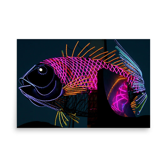 poster print of busan fish neon statue