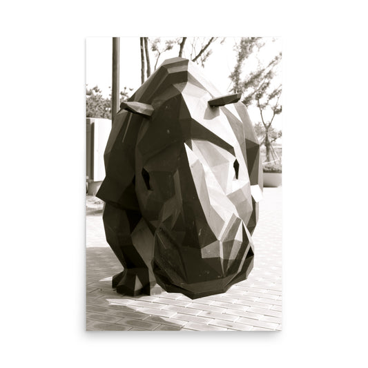 black and white rhino poster print art