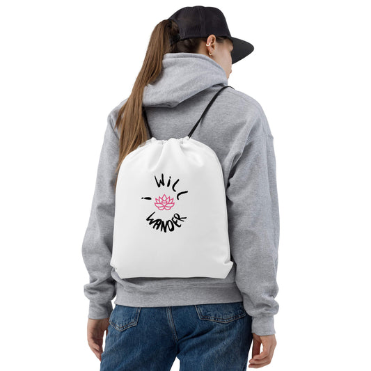 Drawstring Bag White With Pink Lily