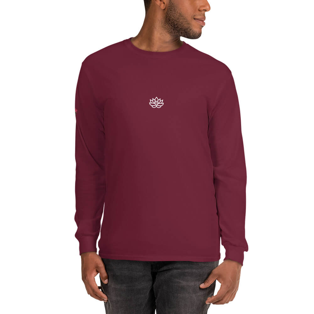 Mens Long Sleeve Shirt Maroon White Lily