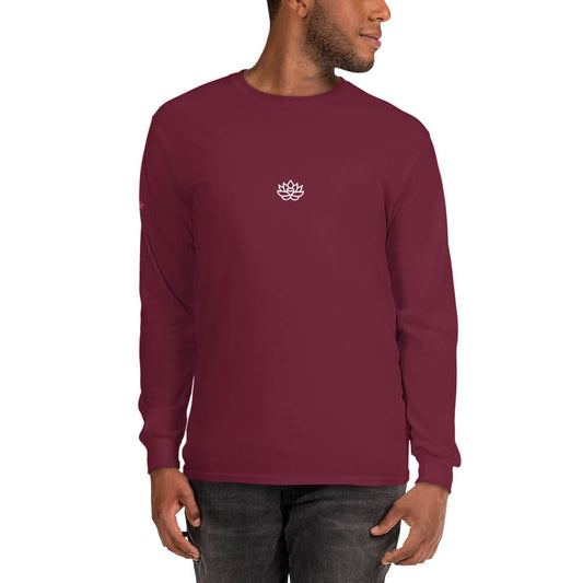 Mens Long Sleeve Shirt Maroon White Lily