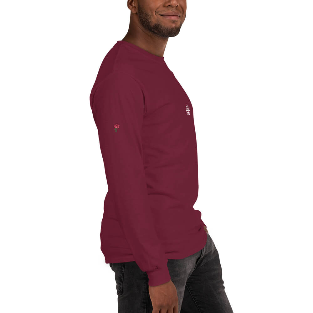 Mens Long Sleeve Shirt Maroon White