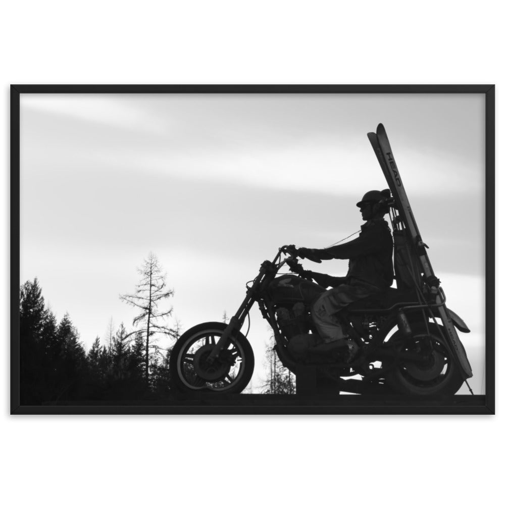 Black and White Biker Skier Print