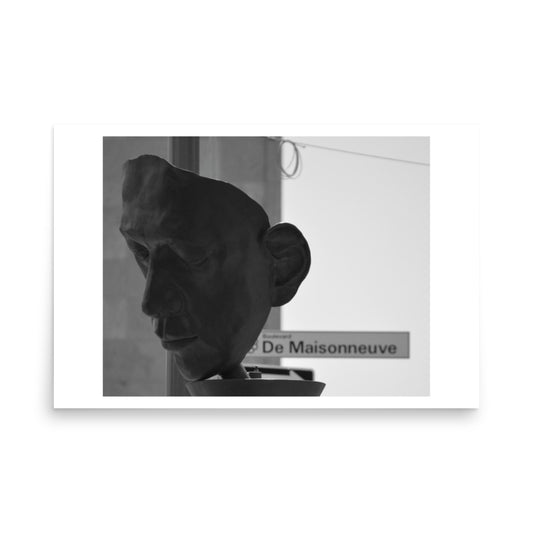 black and white poster from central montreal statue art