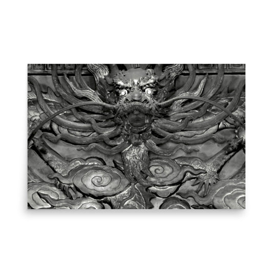 black and white temple dragon poster print