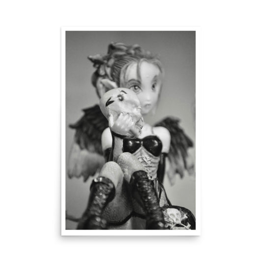 black and white figurine poster print