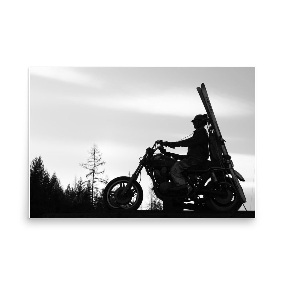 skier motorcyclist poster print