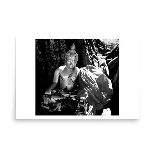broken statue at thai temple black and white
