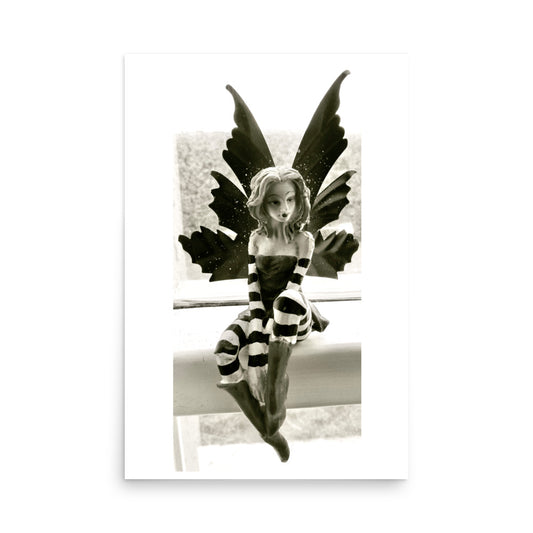 black and white figurine print poster
