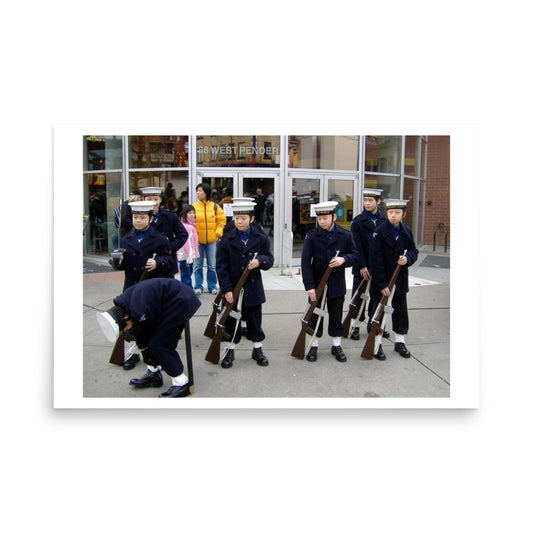 poster print of young soldiers getting ready in vancouver