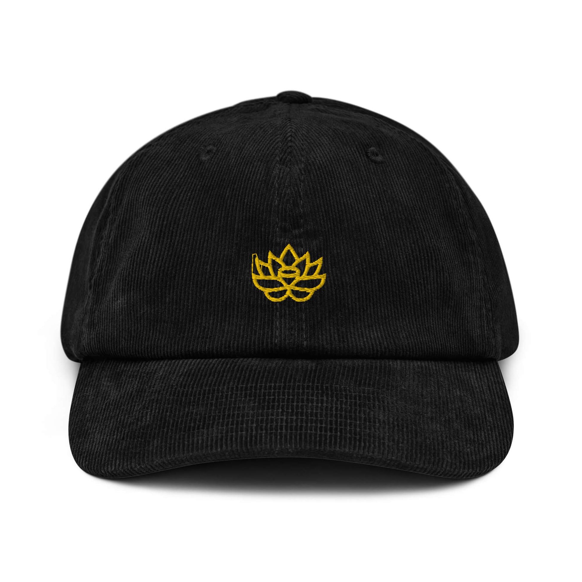 Corduroy Hat Black with Yellow Lily