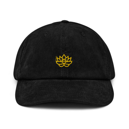 Corduroy Hat Black with Yellow Lily