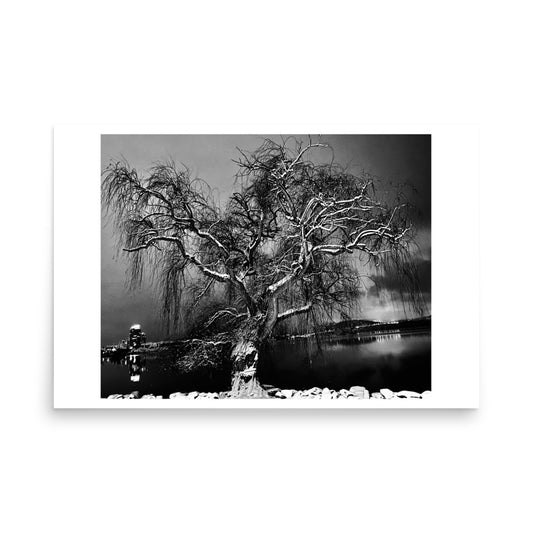 black and white poster print of kelowna