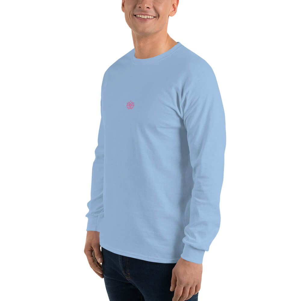 Men’s Long Sleeve Shirt Light Blue with Pink
