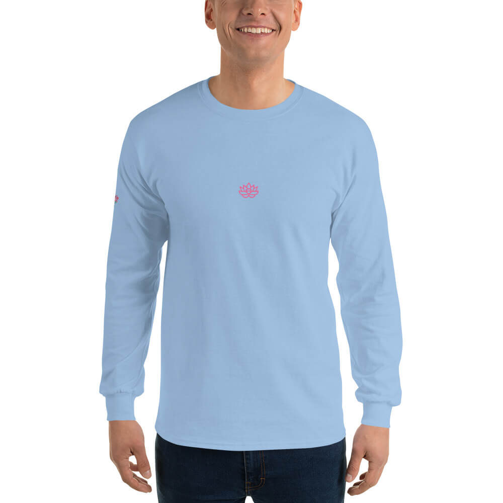 Mens Long Sleeve Shirt Light Blue With Pink Lily