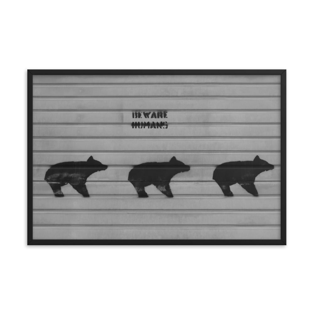 Bear Warning Print Black And White